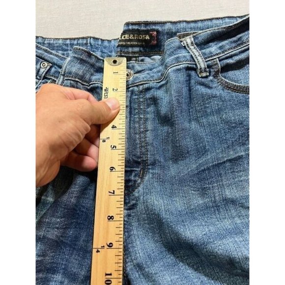 Dolce & Rosa Pants Womens 46 Blue Denim Belted Pocketed Zip Button 38x25. - Picture 10 of 12